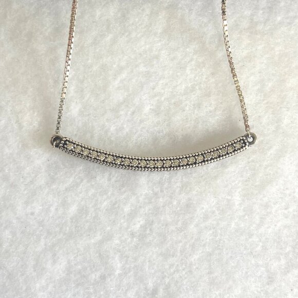 Hearts Of Pandora Sterling Silver 925 ALE CZ Curved Bar Necklace Adjustable 20" - Picture 4 of 16